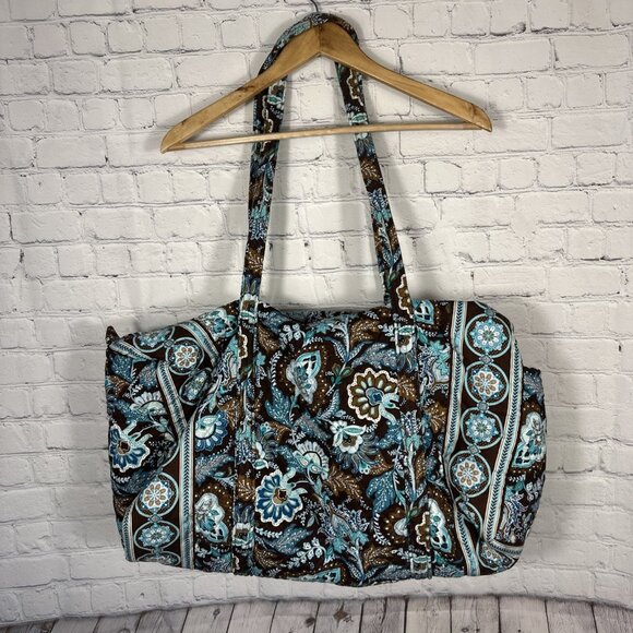 Vera Bradley Duffle  Carry On Tote Gym Bag Java Blue Dbl Handle RETIRED - Picture 5 of 10